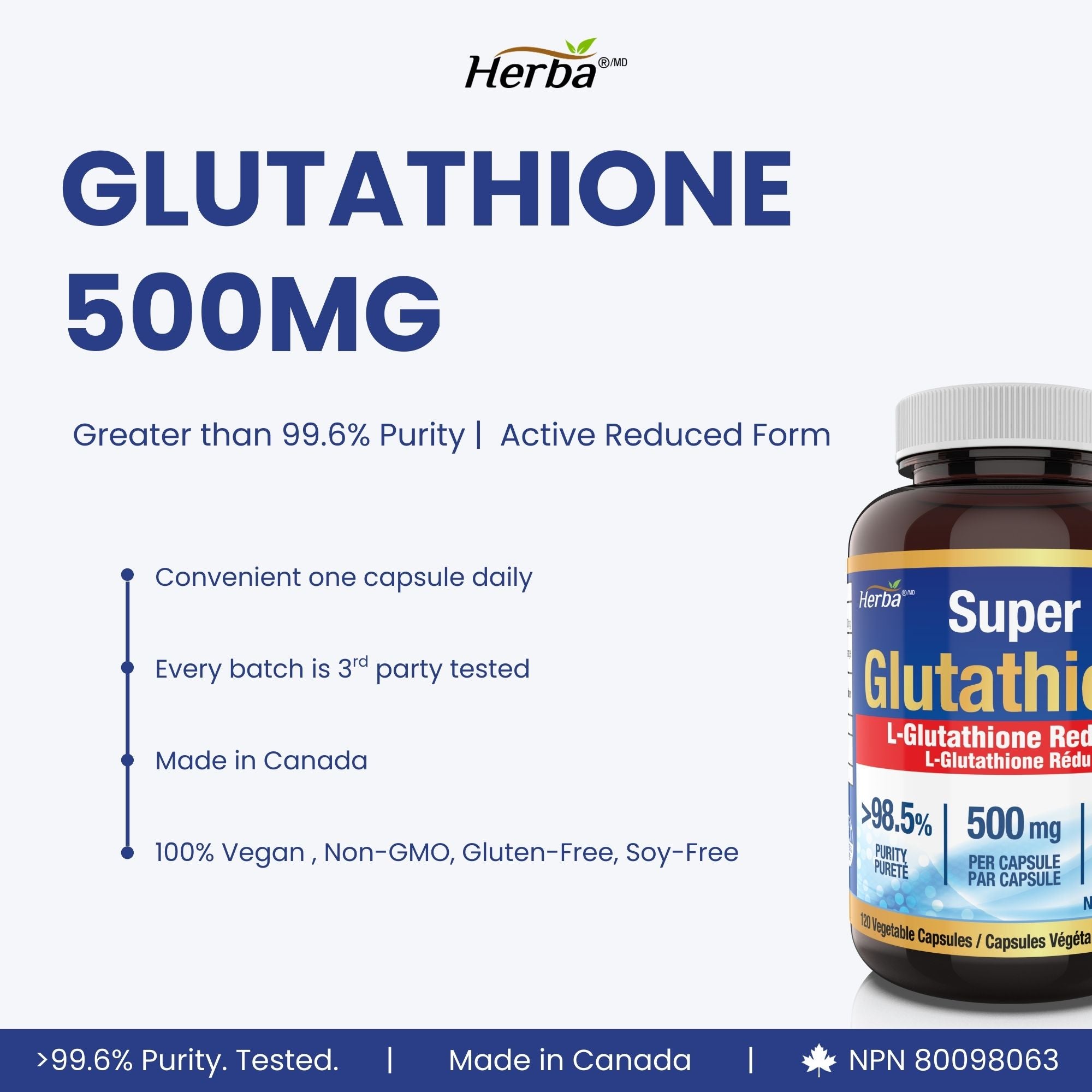 글루타치온 보충제 500mg, 식물성 캡슐 120정 - 환원형 L-글루타치온 활성 형태