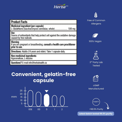 글루타치온 보충제 500mg, 식물성 캡슐 120정 - 환원형 L-글루타치온 활성 형태