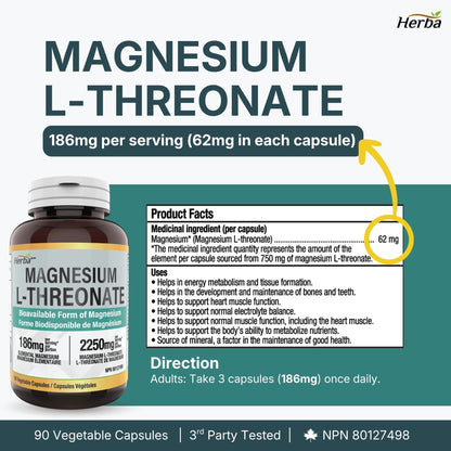 L- 트레온산 마그네슘 – 186mg  90 식물성 캡슐