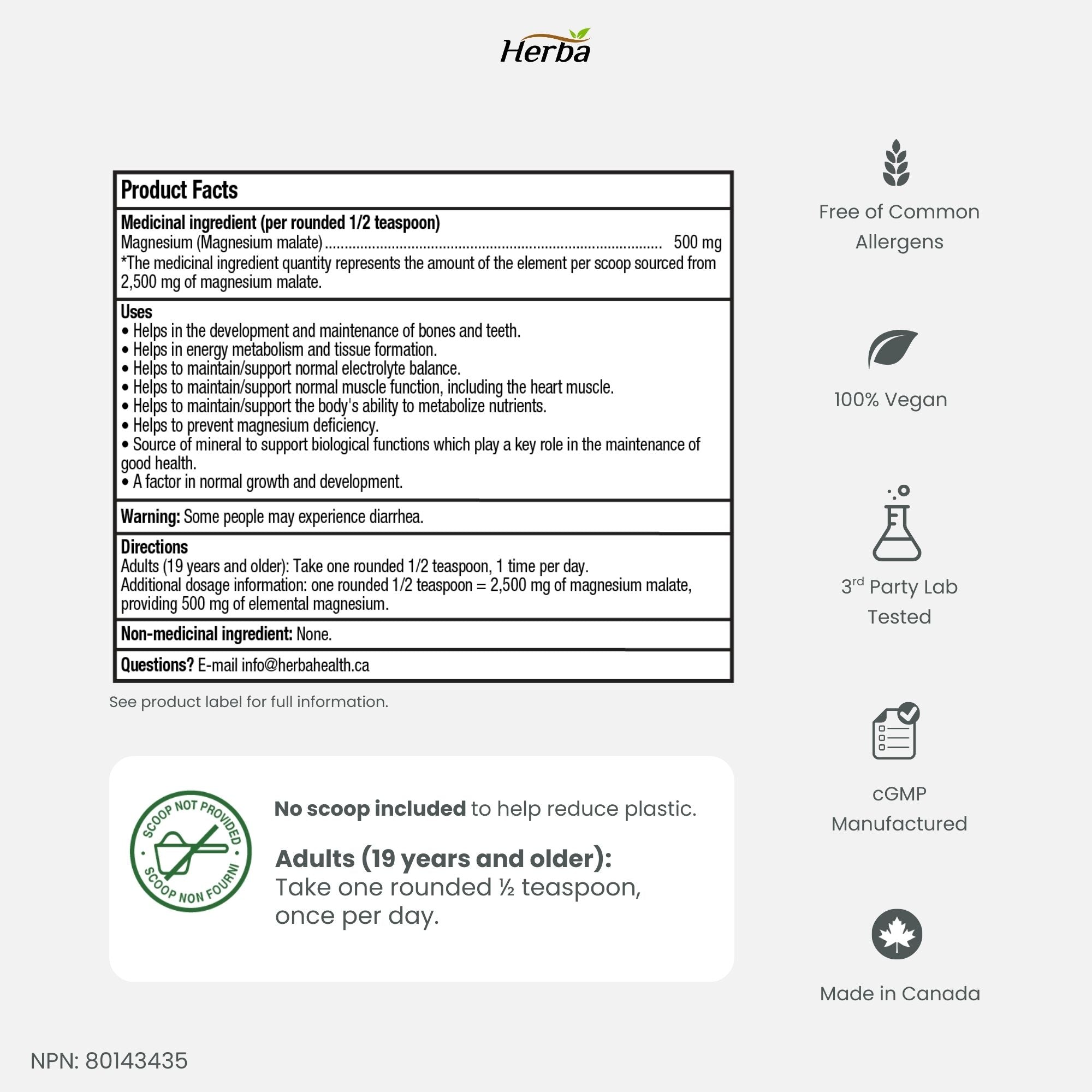 마그네슘 말레이트 가루 분말 파우더 300g – 120회분 | 4개월분 | 100% 순수 무향 마그네슘 말레이트 | 캐나다산