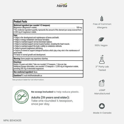 마그네슘 말레이트 가루 분말 파우더 300g – 120회분 | 4개월분 | 100% 순수 무향 마그네슘 말레이트 | 캐나다산