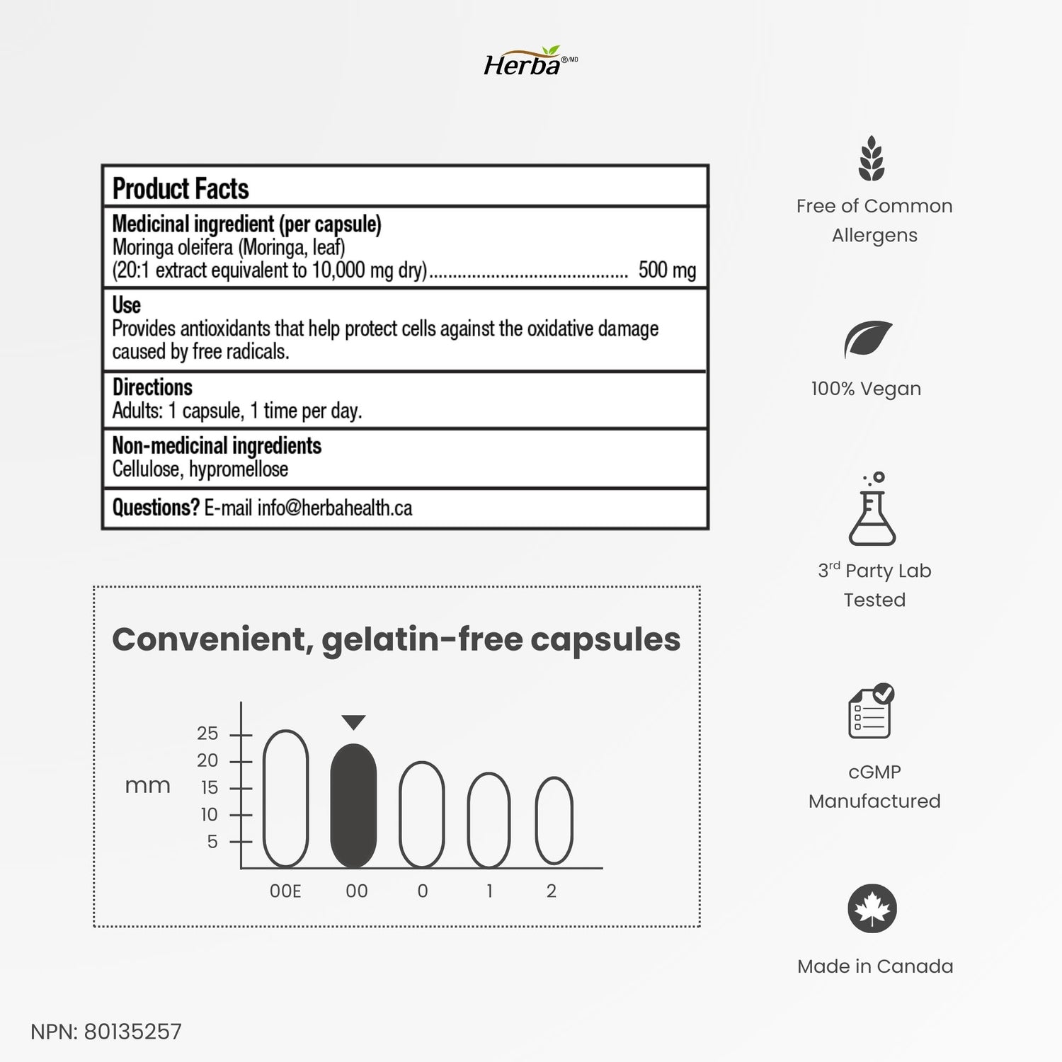 Organic Moringa Extract Capsules 10,000mg - 180 Capsules | 20:1 Extract | Made in Canada