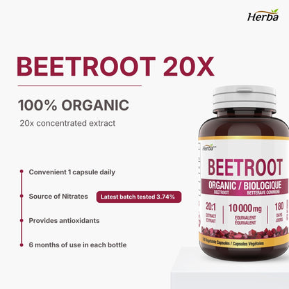 유기농 비트 뿌리  10,000mg 180캡슐 20배 농축 레드 비트비트 캐나다산