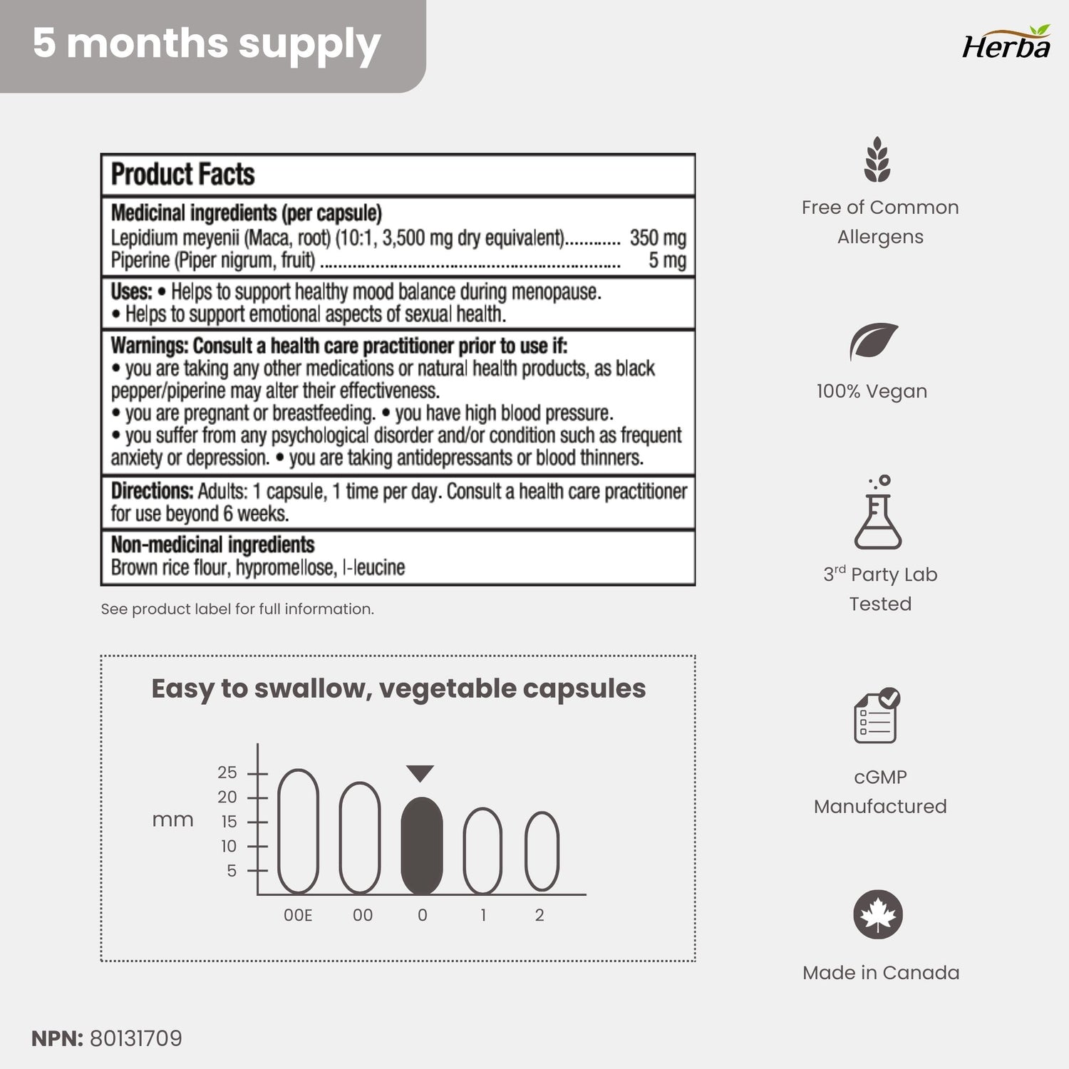 Organic Red Maca Capsules - 3500mg, 180 Capsules | Peruvian Red Maca | Made in Canada