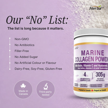 Marine Collagen Powder with Hyaluronic Acid, Vitamin C, and Biotin – 305g | Made in Canada