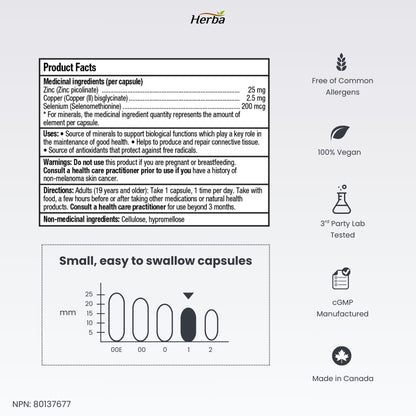 아연 구리 셀레늄 - 180캡슐 | 캐나다산