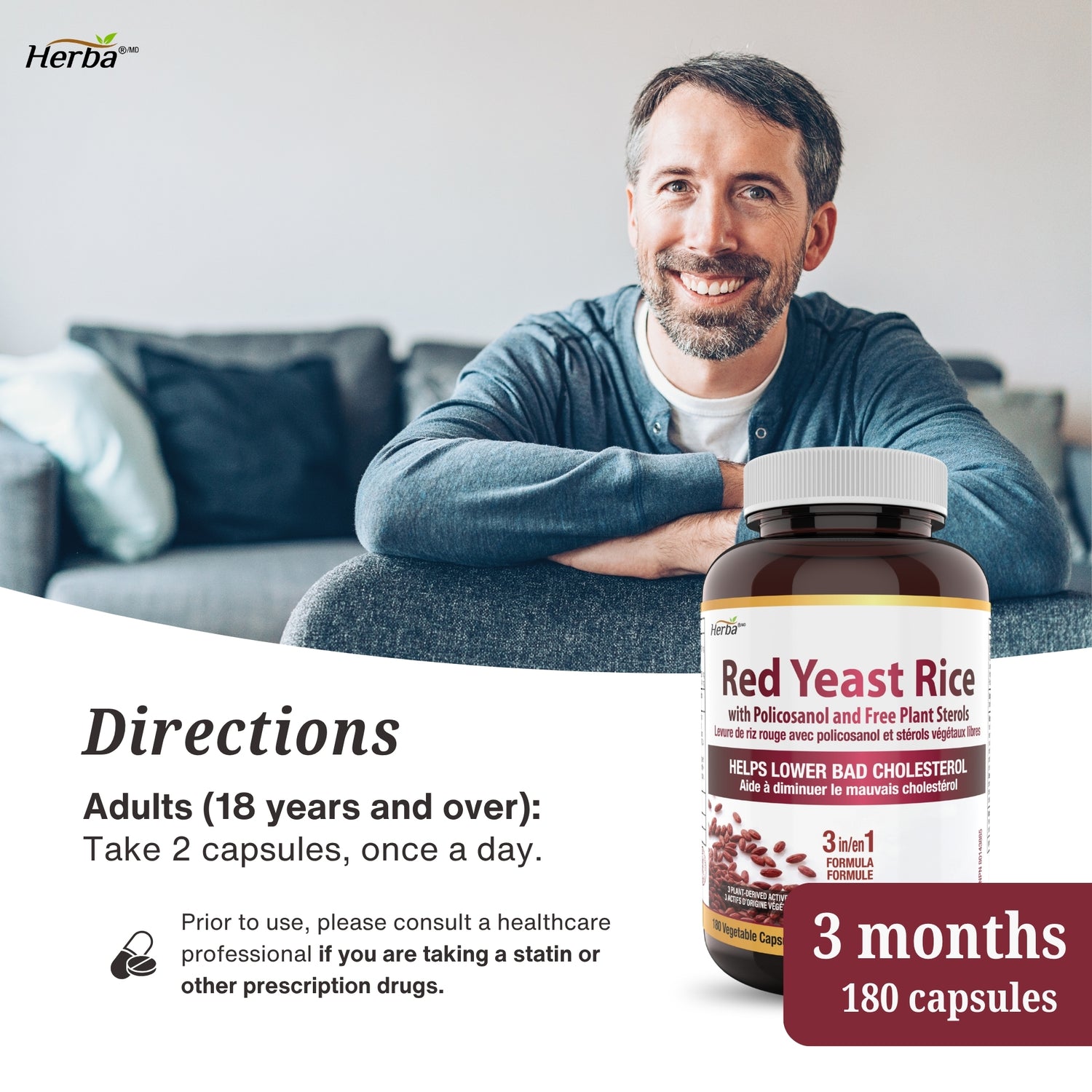 Red Yeast Rice Supplement - 180 Capsules | Pharmacist Formulated | Made in Canada