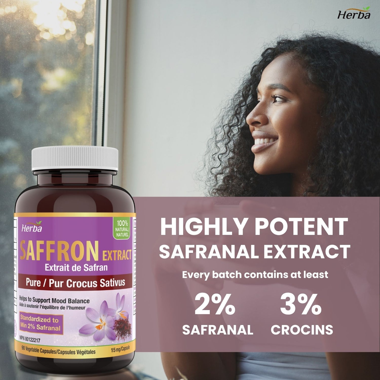 Herba 사프란 보충제 – 90 캡슐 | 2% Safranal로 표준화된 사프란 추출물