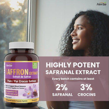 Herba 사프란 보충제 – 90 캡슐 | 2% Safranal로 표준화된 사프란 추출물
