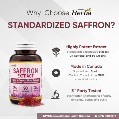 Herba 사프란 보충제 – 90 캡슐 | 2% Safranal로 표준화된 사프란 추출물