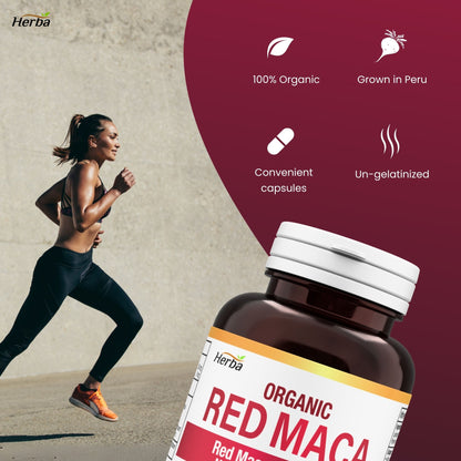 Organic Red Maca Capsules - 3500mg, 180 Capsules | Peruvian Red Maca | Made in Canada